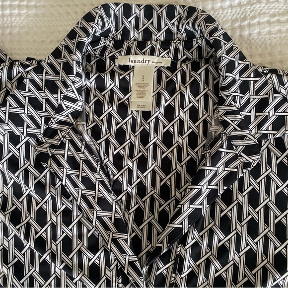 Belted Midi Shirt Dress Half Sleeves Geometric Print L 12 14 Laundry by Design - Picture 3 of 13